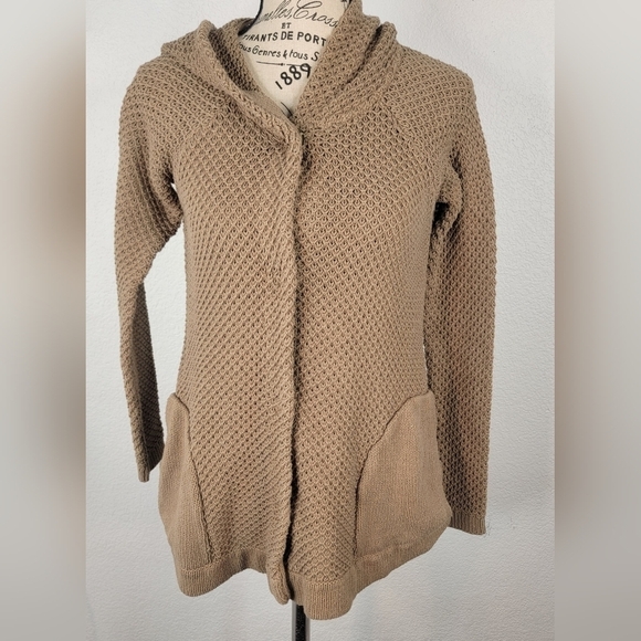 Anthropologie Sparrow Sz S Hooded Cardigan Pockets Snap Front Tan - Picture 1 of 11